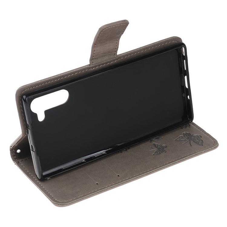 Imprint Butterflies Flower PU Leather Wallet Stand Case for Samsung Galaxy Note 10/Note 10 5G - Grey-4