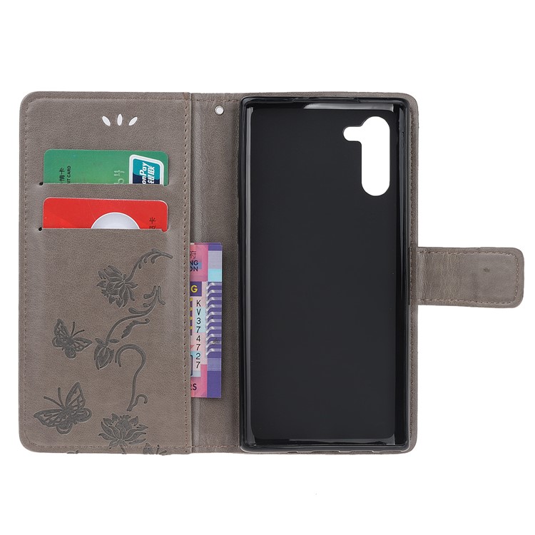 Imprint Butterflies Flower PU Leather Wallet Stand Case for Samsung Galaxy Note 10/Note 10 5G - Grey-5