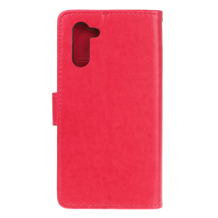 Imprint Butterflies Flower PU Leather Wallet Stand Case for Samsung Galaxy Note 10/Note 10 5G - Red-3