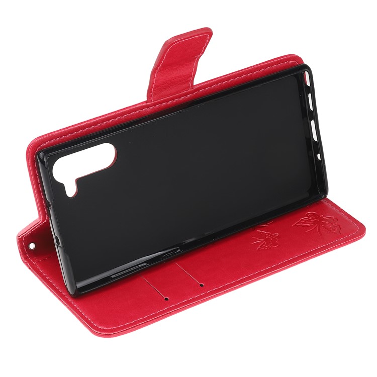 Imprint Butterflies Flower PU Leather Wallet Stand Case for Samsung Galaxy Note 10/Note 10 5G - Red-4