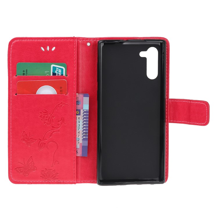 Imprint Butterflies Flower PU Leather Wallet Stand Case for Samsung Galaxy Note 10/Note 10 5G - Red-5