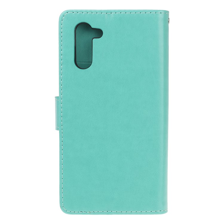 Imprint Butterflies Flower PU Leather Wallet Stand Case for Samsung Galaxy Note 10/Note 10 5G - Cyan-3