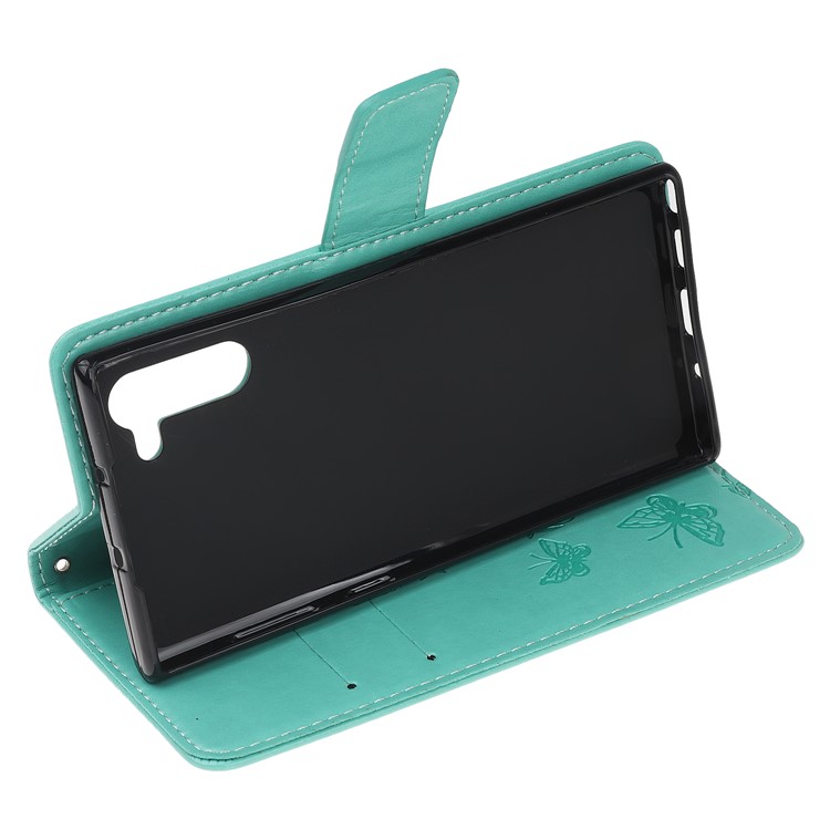 Imprint Butterflies Flower PU Leather Wallet Stand Case for Samsung Galaxy Note 10/Note 10 5G - Cyan-4