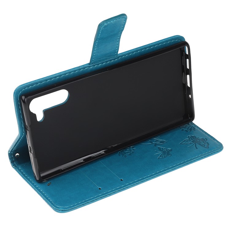Imprint Butterflies Flower PU Leather Wallet Stand Case for Samsung Galaxy Note 10/Note 10 5G - Blue-4