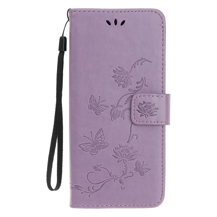 Imprint Butterflies Flower PU Leather Wallet Stand Case for Samsung Galaxy Note 10/Note 10 5G - Light Purple-2