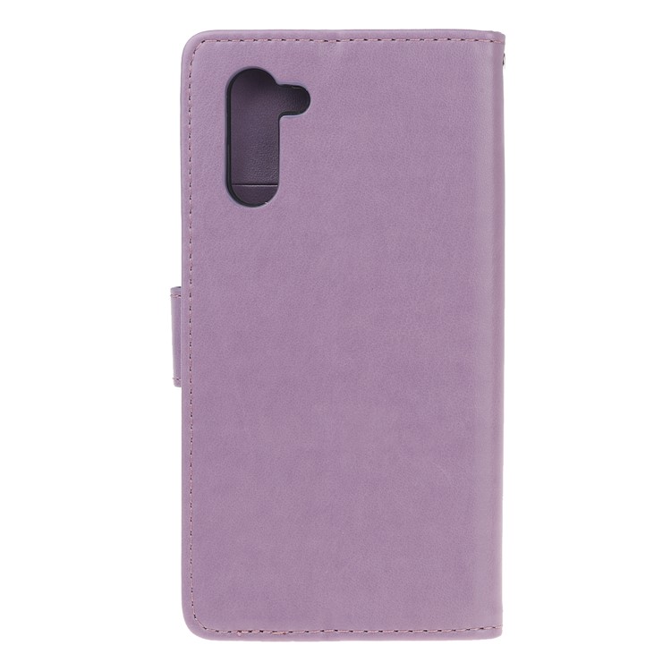 Imprint Butterflies Flower PU Leather Wallet Stand Case for Samsung Galaxy Note 10/Note 10 5G - Light Purple-3