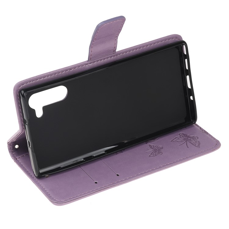 Imprint Butterflies Flower PU Leather Wallet Stand Case for Samsung Galaxy Note 10/Note 10 5G - Light Purple-4