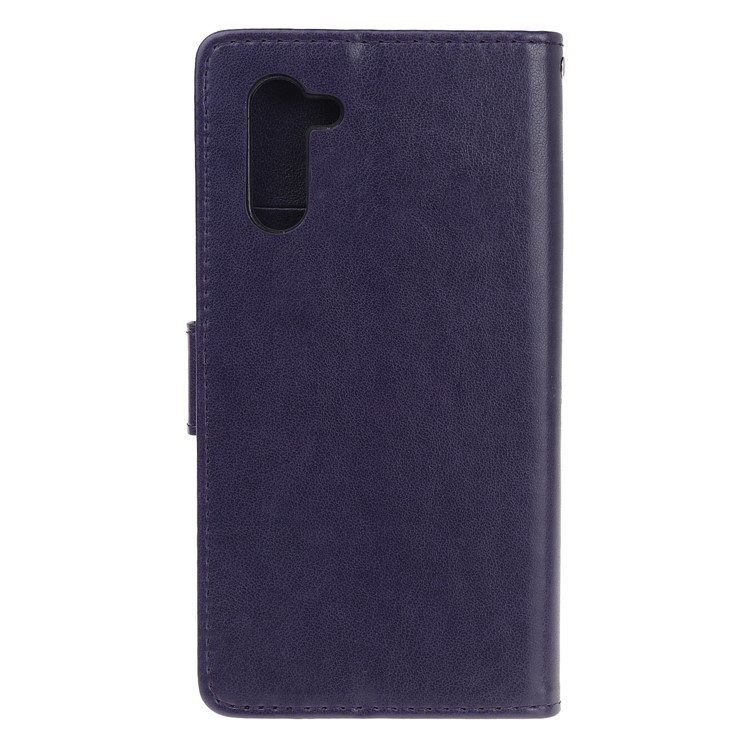 Imprint Butterflies Flower PU Leather Wallet Stand Case for Samsung Galaxy Note 10/Note 10 5G - Dark Purple-3