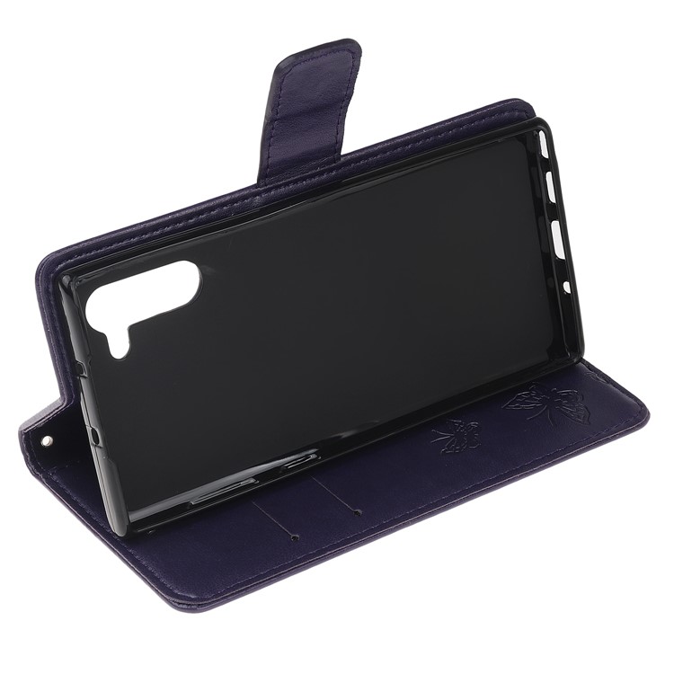 Imprint Butterflies Flower PU Leather Wallet Stand Case for Samsung Galaxy Note 10/Note 10 5G - Dark Purple-4