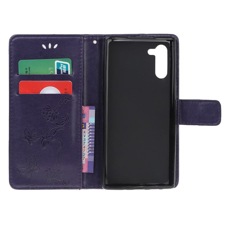 Imprint Butterflies Flower PU Leather Wallet Stand Case for Samsung Galaxy Note 10/Note 10 5G - Dark Purple-5