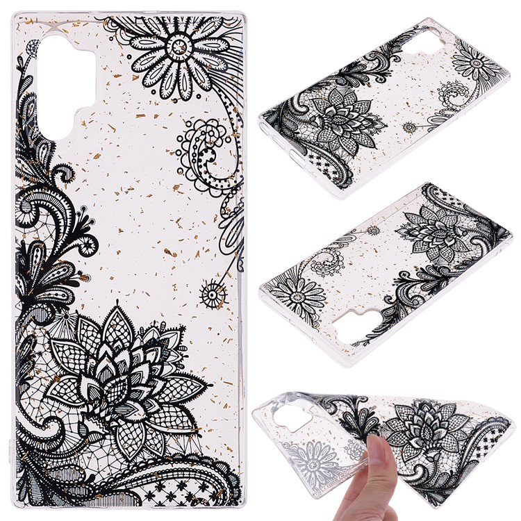 Brilho Lantejoulas Embutidos Modelado TPU Shell Telefone Para Samsung Galaxy Note 10 Pro - Laço Preto-1