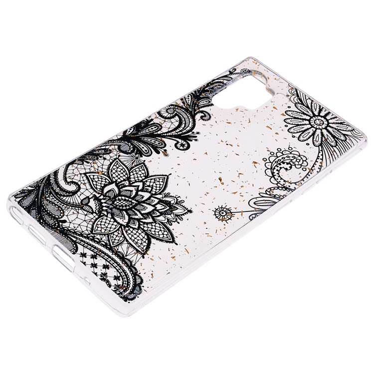Brilho Lantejoulas Embutidos Modelado TPU Shell Telefone Para Samsung Galaxy Note 10 Pro - Laço Preto-3