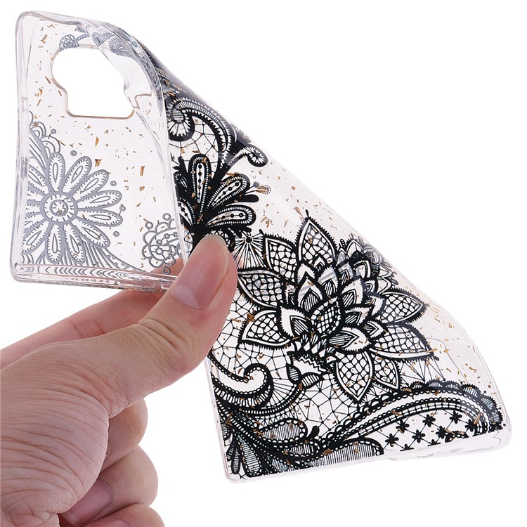 Brilho Lantejoulas Embutidos Modelado TPU Shell Telefone Para Samsung Galaxy Note 10 Pro - Laço Preto-5