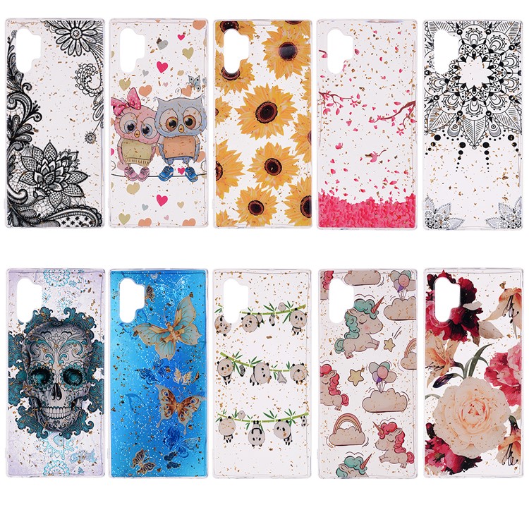 Glitter Sequins Inlaid Patterned TPU Phone Shell for Samsung Galaxy Note 10 Pro - Black Lace-6