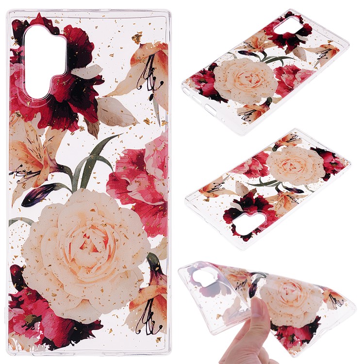 Glitter Sequins Inlaid Patterned TPU Phone Shell for Samsung Galaxy Note 10 Plus/Note 10 Plus 5G - Pretty Flowers-1