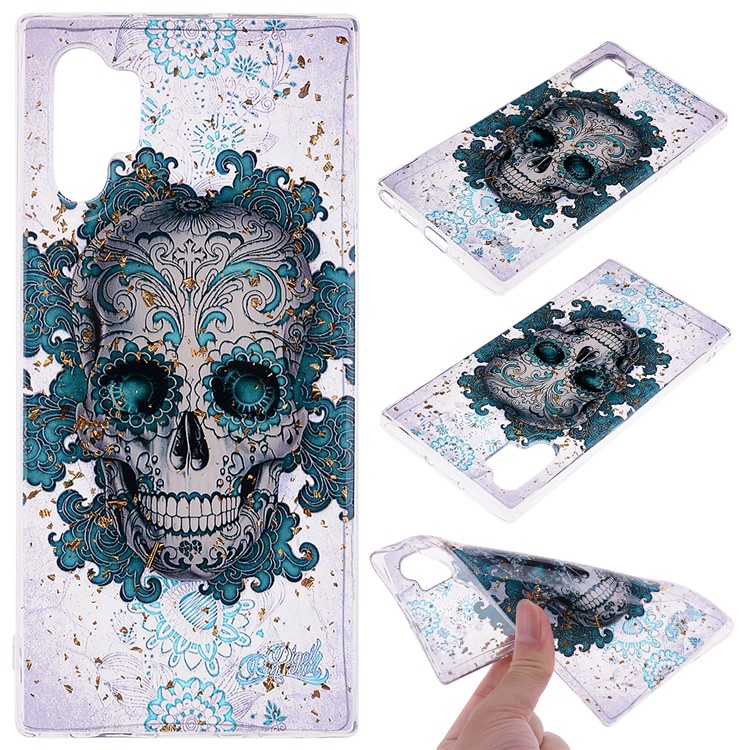 Glitter Sequins Inlaid Patterned TPU Phone Shell for Samsung Galaxy Note 10 Plus/Note 10 Plus 5G - Skull-1