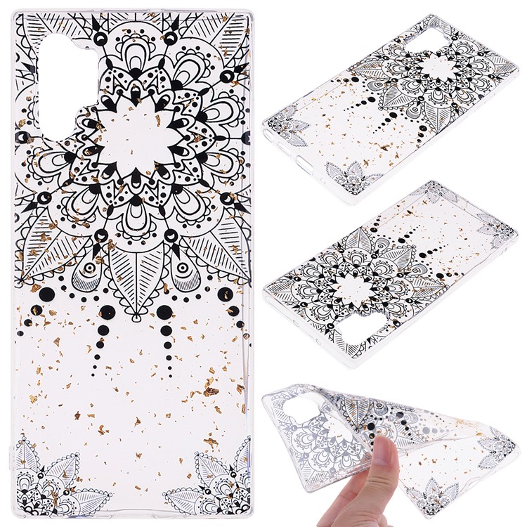 Glitter Sequins Inlaid Patterned TPU Phone Shell for Samsung Galaxy Note 10 Plus/Note 10 Plus 5G - Black Flower-1