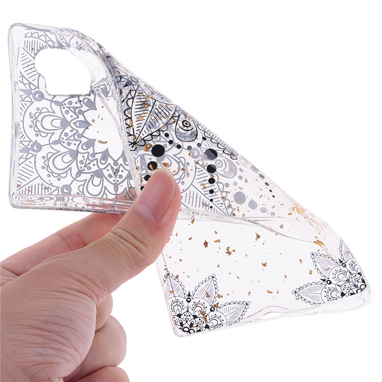 Glitter Sequins Inlaid Patterned TPU Phone Shell for Samsung Galaxy Note 10 Plus/Note 10 Plus 5G - Black Flower-5
