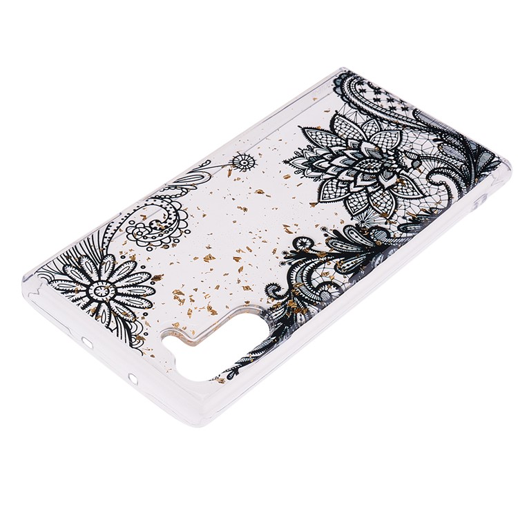 Glitter Sequins Inlaid Patterned TPU Phone Casing for Samsung Galaxy Note 10 - Black Lace-4