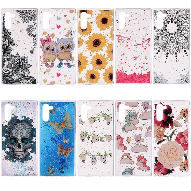 Glitter Sequins Inlaid Patterned TPU Phone Casing for Samsung Galaxy Note 10 - Black Lace-6