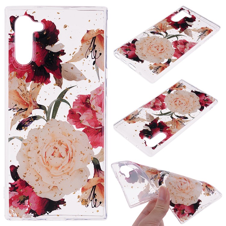 Glitter Sequins Inlaid Patterned TPU Phone Casing for Samsung Galaxy Note 10/Galaxy Note 10 5G - Pretty Flowers-1