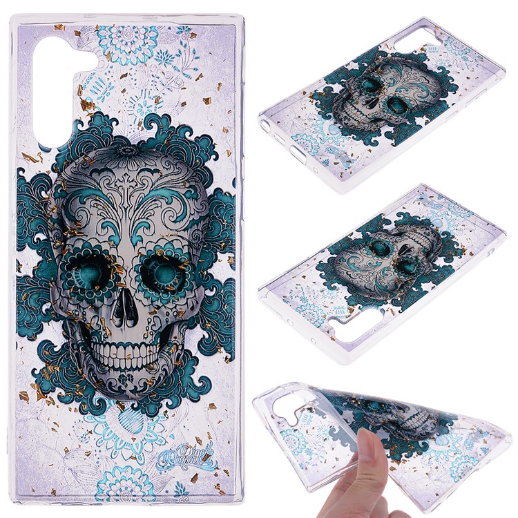 Glitter Sequins Inlaid Patterned TPU Phone Casing for Samsung Galaxy Note 10/Galaxy Note 10 5G - Skull-1