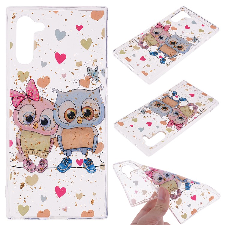 Glitter Sequins Inlaid Patterned TPU Phone Casing for Samsung Galaxy Note 10/Galaxy Note 10 5G - Two Owls-1
