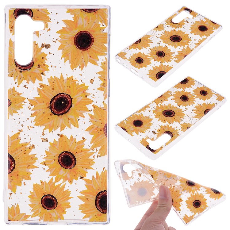 Glitter Sequins Inlaid Patterned TPU Phone Casing for Samsung Galaxy Note 10/Galaxy Note 10 5G - Sunflowers-1