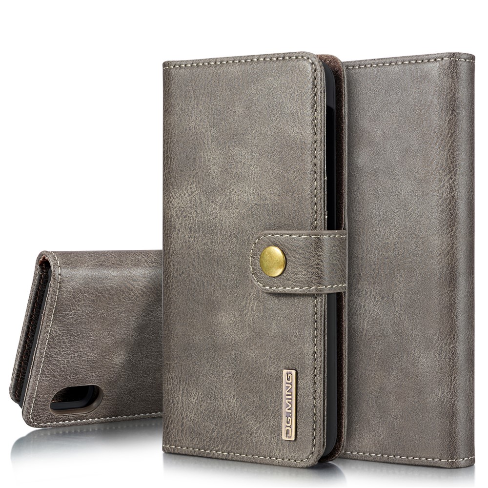 DG.MING Split Leather Phone Cover with Wallet Slot Shell for Samsung Galaxy A10 - Grey-1