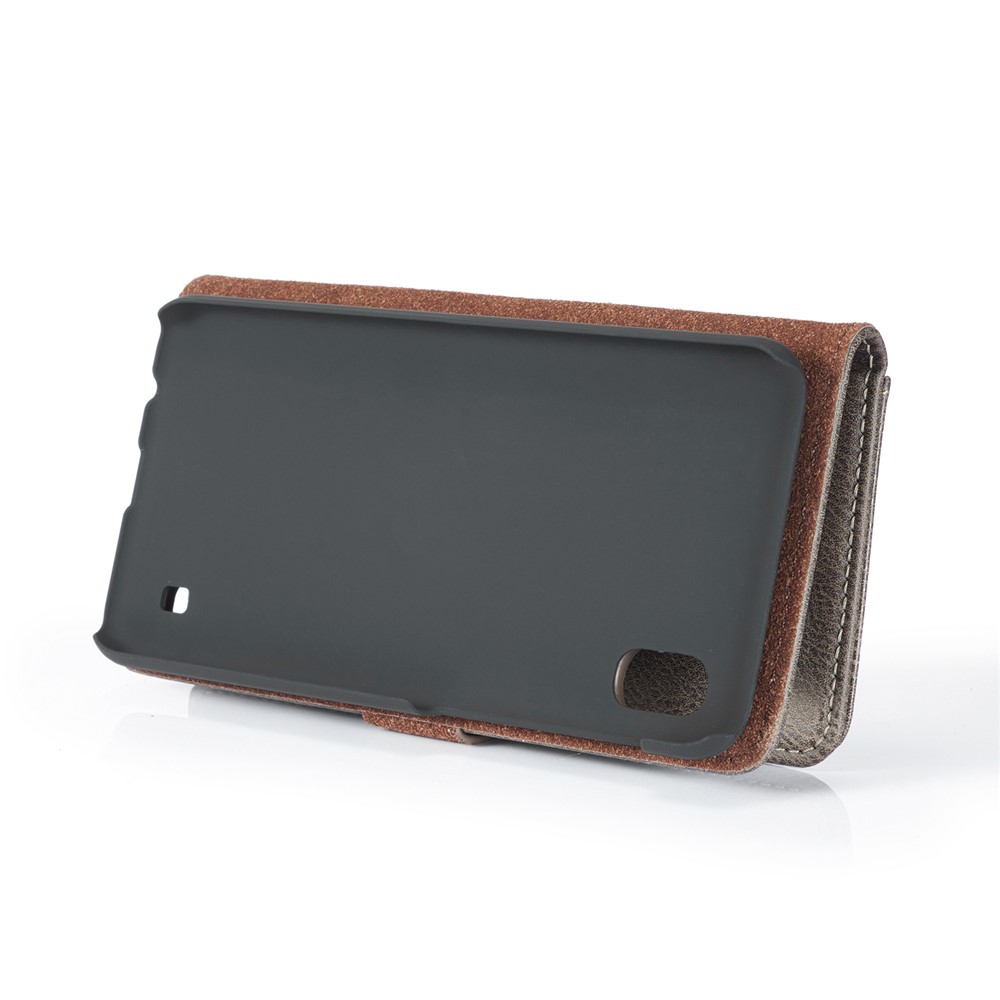 DG.MING Split Leather Phone Cover with Wallet Slot Shell for Samsung Galaxy A10 - Grey-10