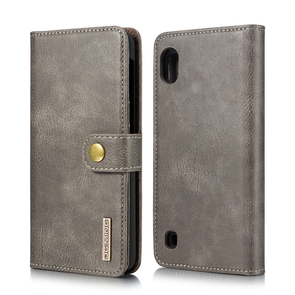 DG.MING Split Leather Phone Cover with Wallet Slot Shell for Samsung Galaxy A10 - Grey-2