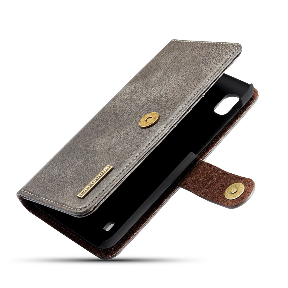DG.MING Split Leather Phone Cover with Wallet Slot Shell for Samsung Galaxy A10 - Grey-7
