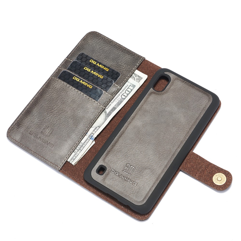 DG.MING Split Leather Phone Cover with Wallet Slot Shell for Samsung Galaxy A10 - Grey-8