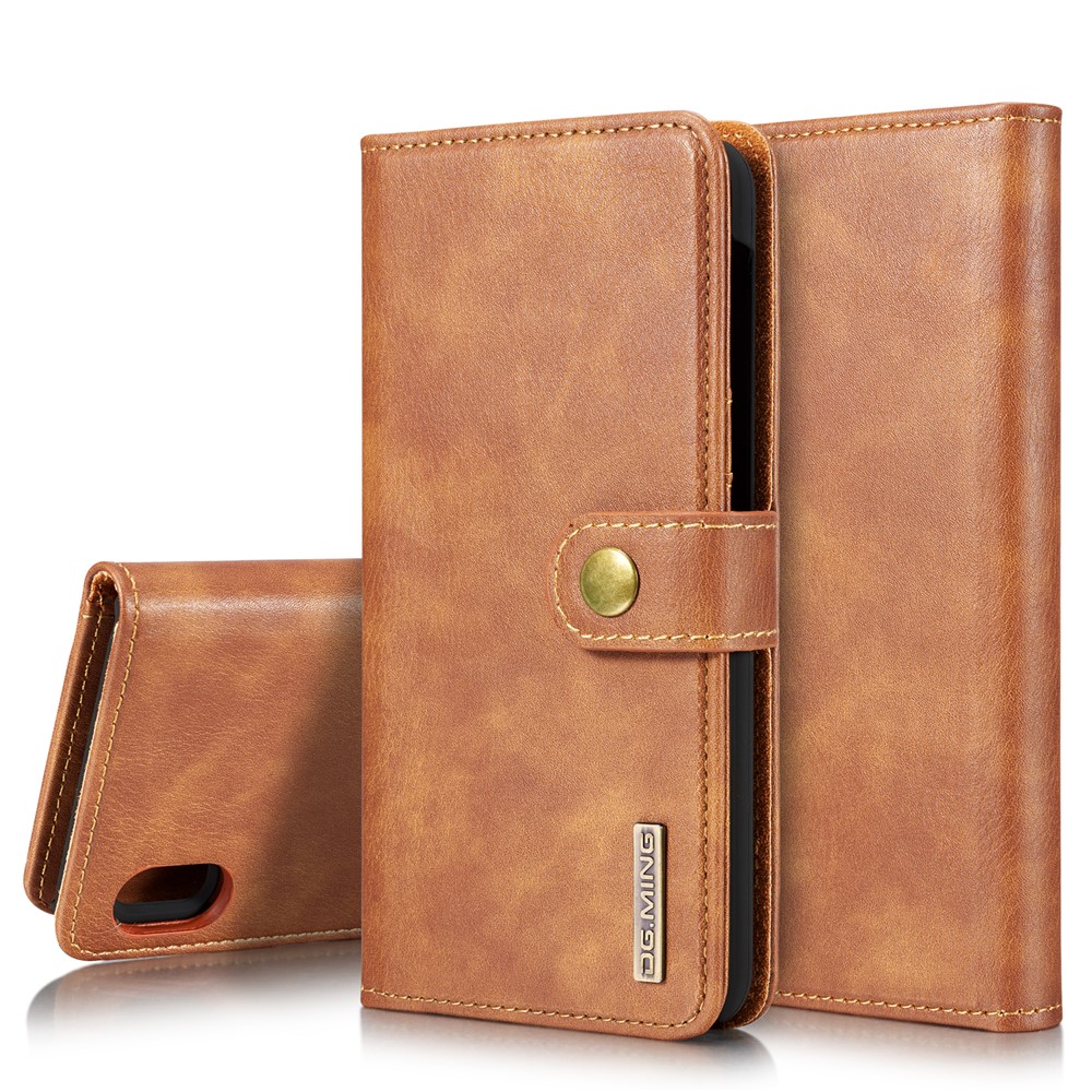DG.MING Split Leather Phone Cover with Wallet Slot Shell for Samsung Galaxy A10 - Brown-1