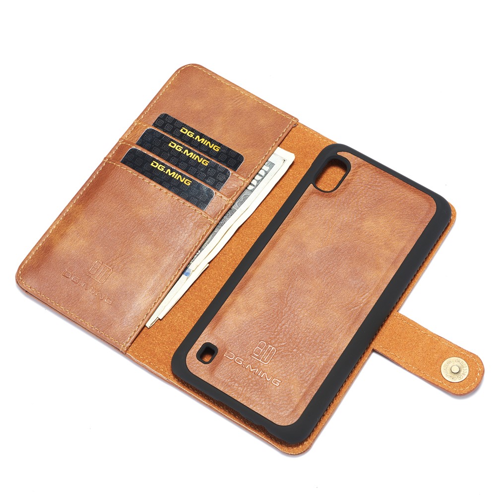 DG.MING Split Leather Phone Cover with Wallet Slot Shell for Samsung Galaxy A10 - Brown-9