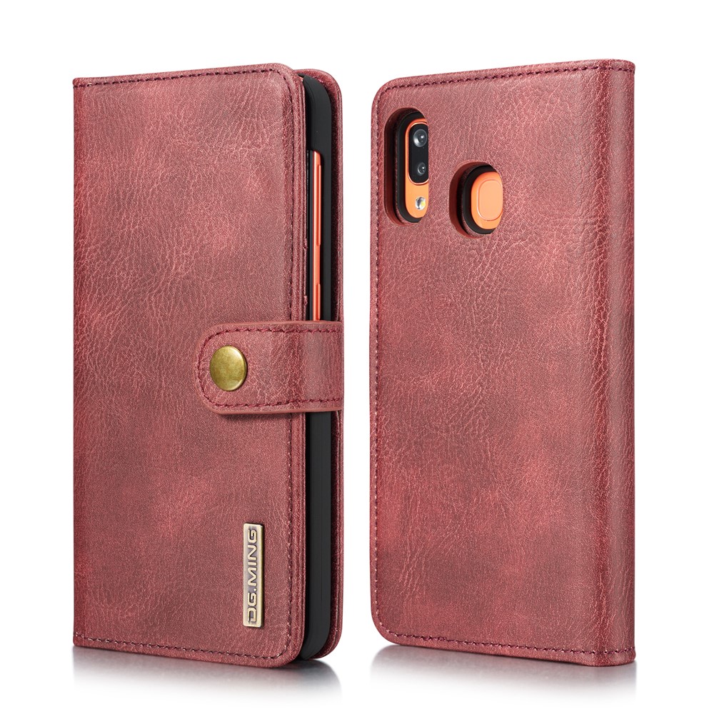 DG.MING Split Leather Phone Shell for Samsung Galaxy A30 / A20 - Red-2