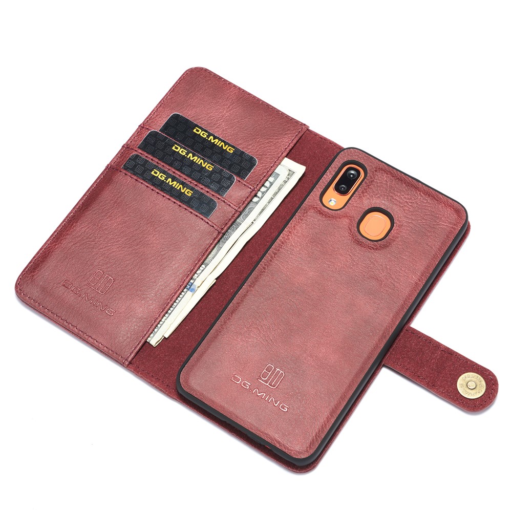DG.MING Split Leather Phone Shell for Samsung Galaxy A30 / A20 - Red-9