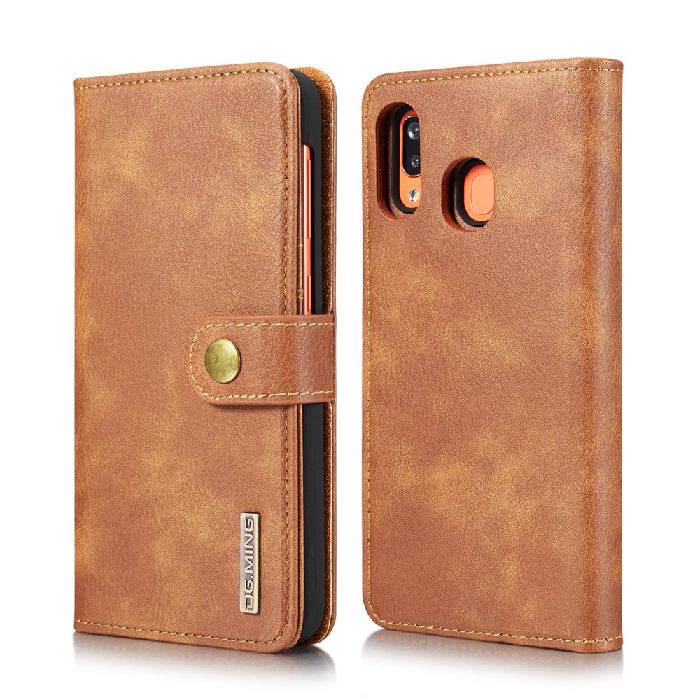 DG.MING Split Leather Phone Shell for Samsung Galaxy A30 / A20 - Brown-2