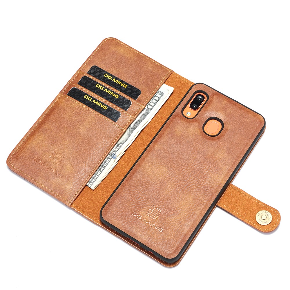 Dg. Ming Split Leather Phone Shell Para Samsung Galaxy A30 / A20 - Castanho-9