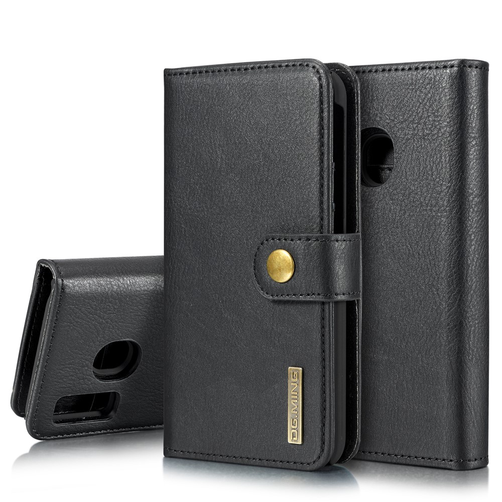 DG.MING Detachable PC Hard Case + Wallet Stand Split Leather Cover for Samsung Galaxy A40 - Black-1