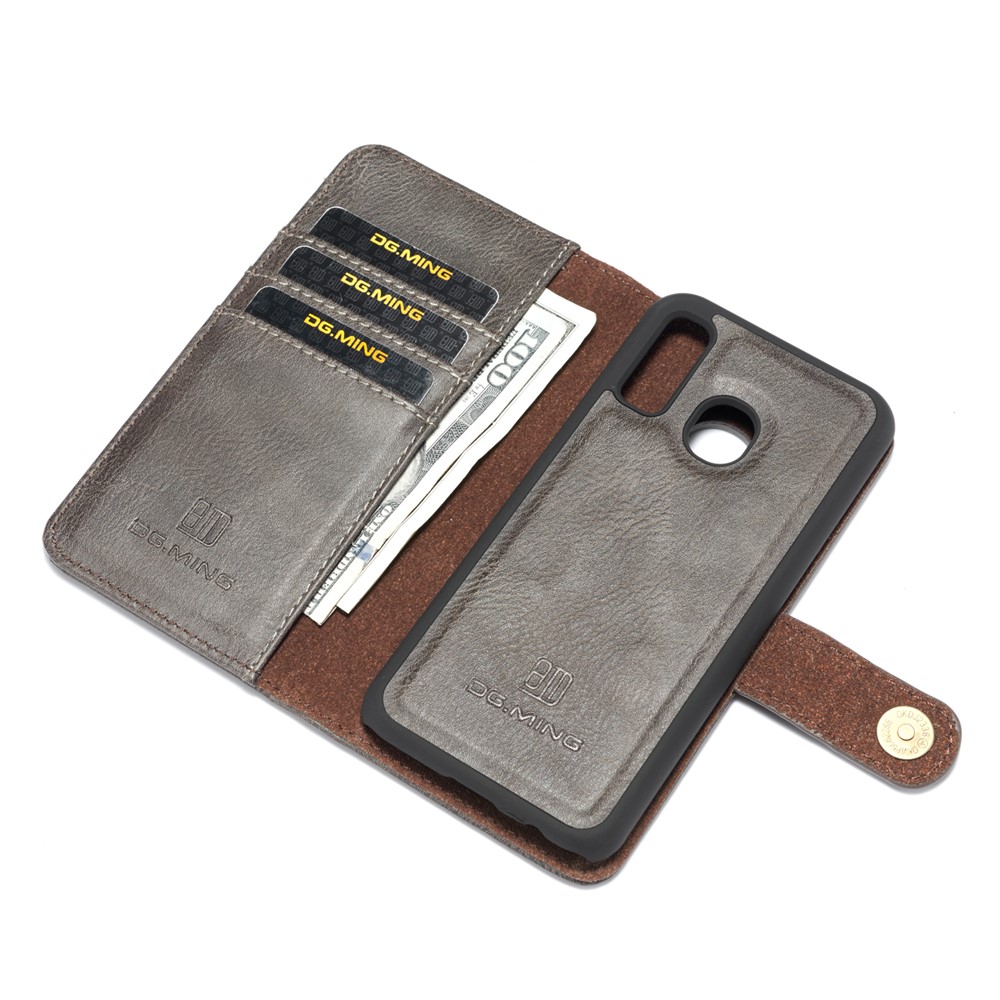 DG.MING Detachable PC Hard Case + Wallet Stand Split Leather Cover for Samsung Galaxy A40 - Grey-9