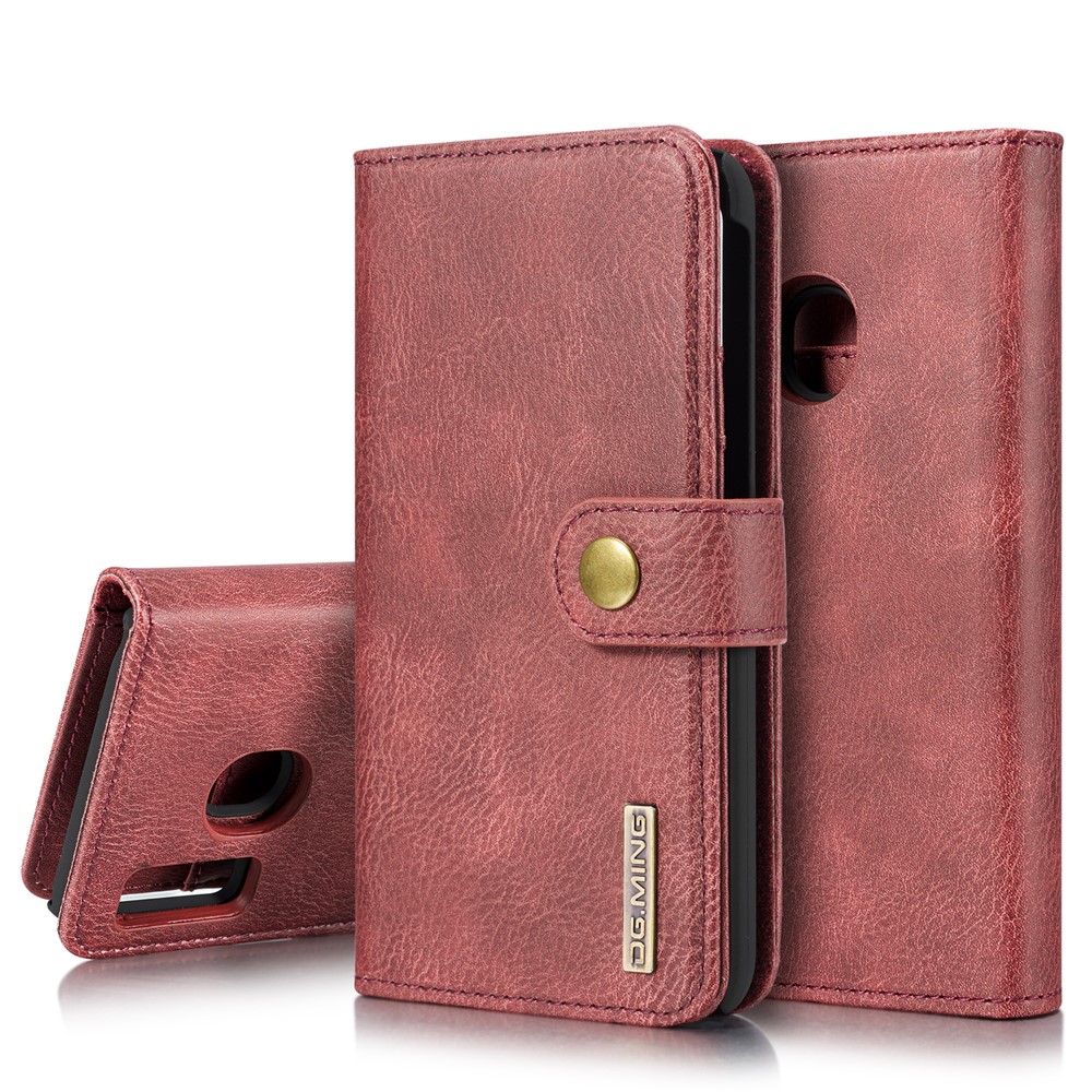 DG.MING Detachable PC Hard Case + Wallet Stand Split Leather Cover for Samsung Galaxy A40 - Red-1