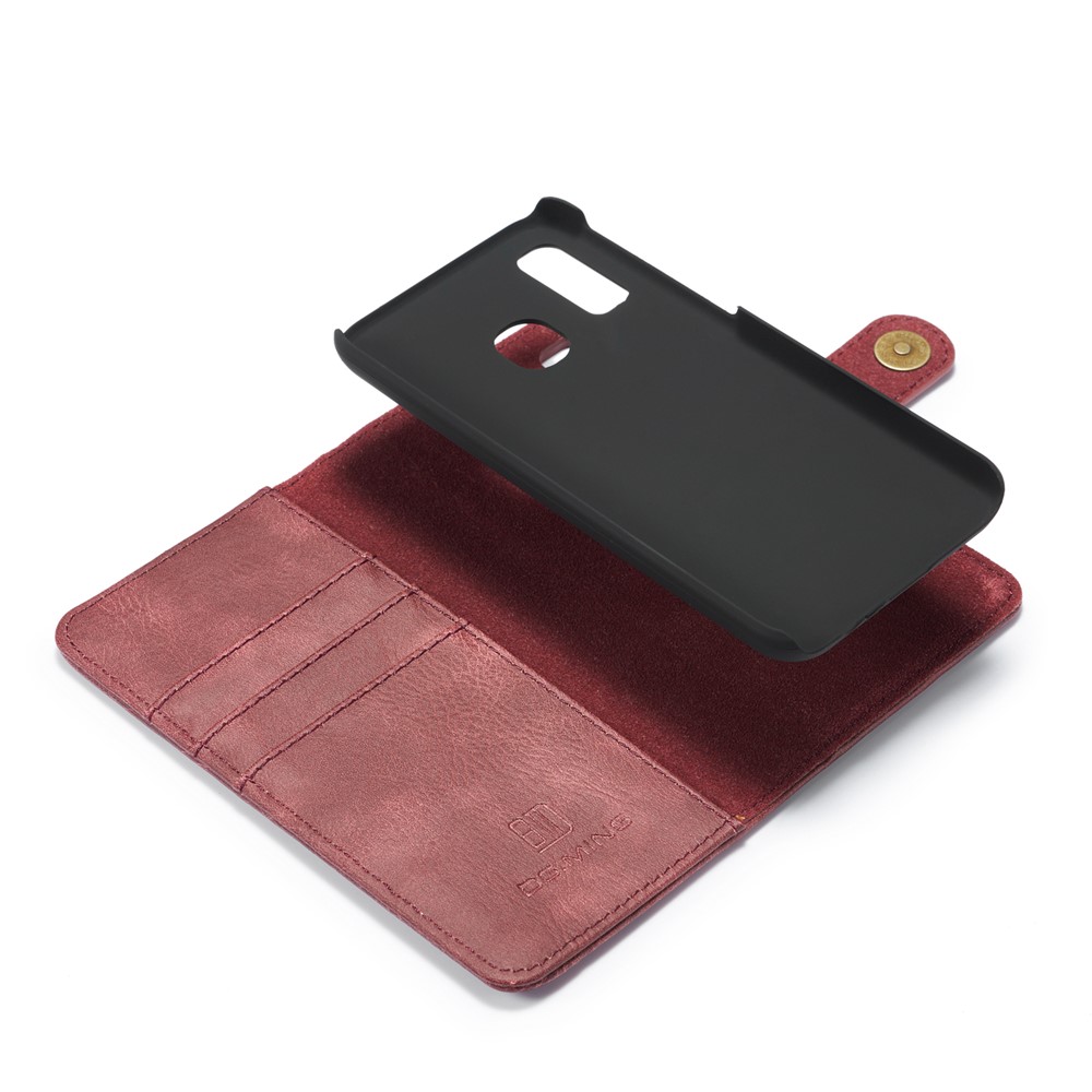 DG.MING Detachable PC Hard Case + Wallet Stand Split Leather Cover for Samsung Galaxy A40 - Red-10