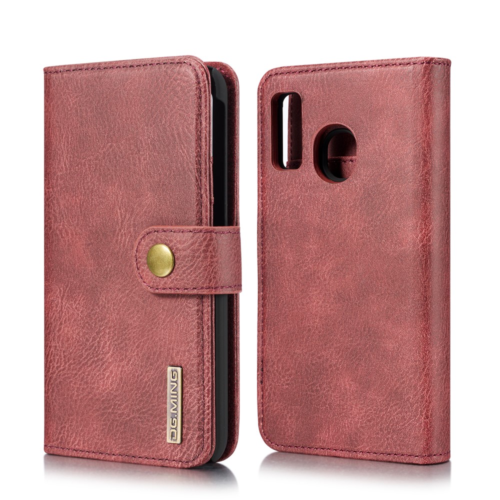 DG.MING Detachable PC Hard Case + Wallet Stand Split Leather Cover for Samsung Galaxy A40 - Red-2