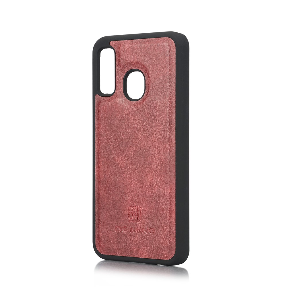 DG.MING Detachable PC Hard Case + Wallet Stand Split Leather Cover for Samsung Galaxy A40 - Red-5