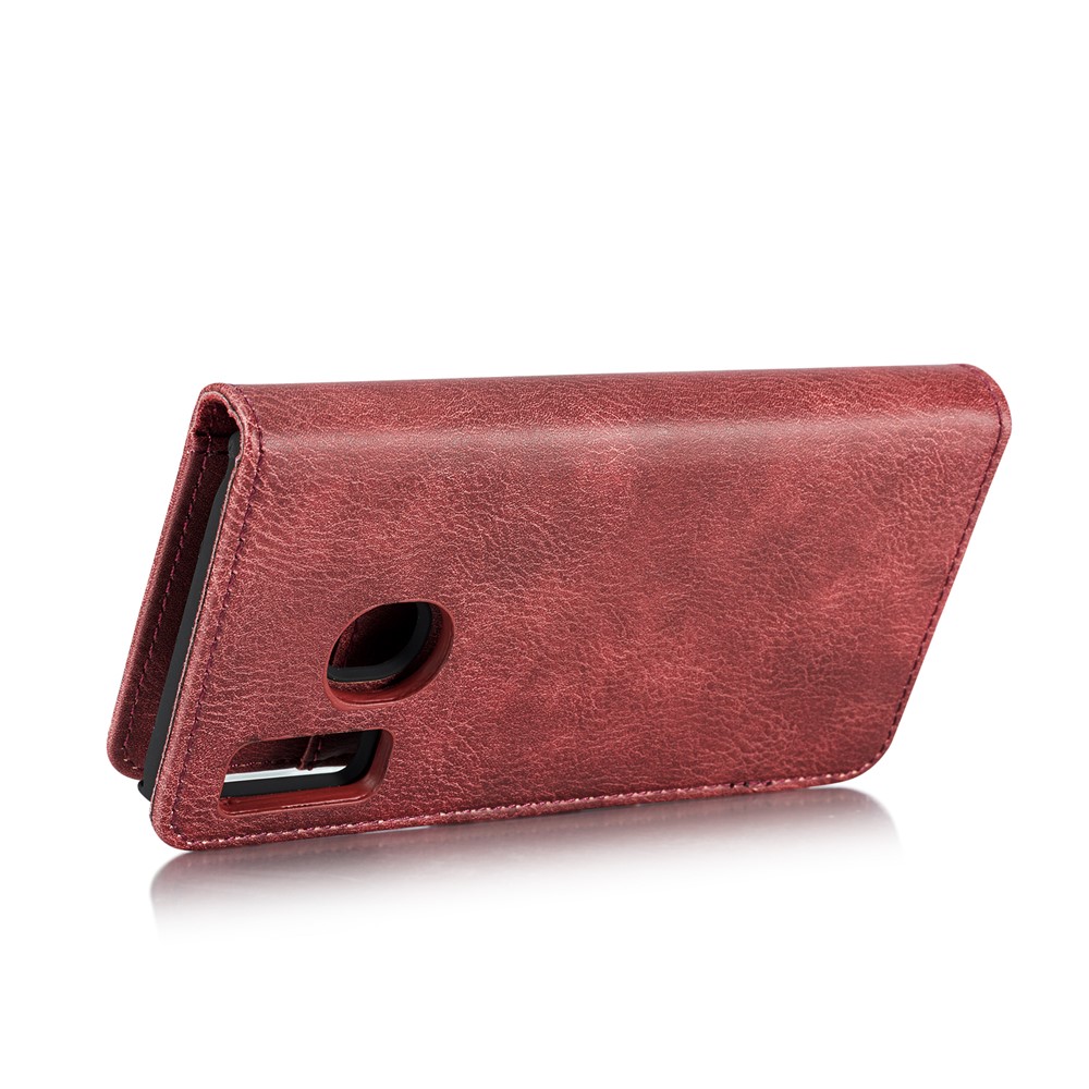 DG.MING Detachable PC Hard Case + Wallet Stand Split Leather Cover for Samsung Galaxy A40 - Red-6