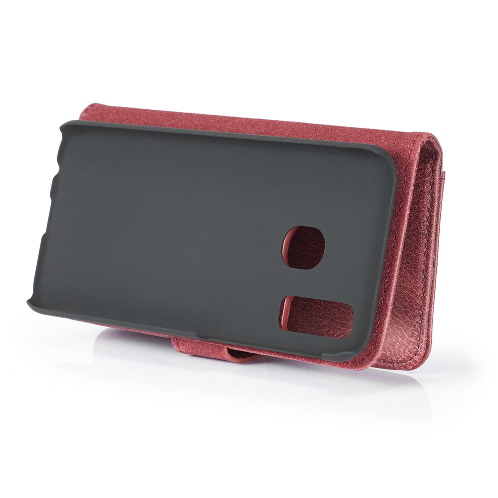 DG.MING Detachable PC Hard Case + Wallet Stand Split Leather Cover for Samsung Galaxy A40 - Red-7