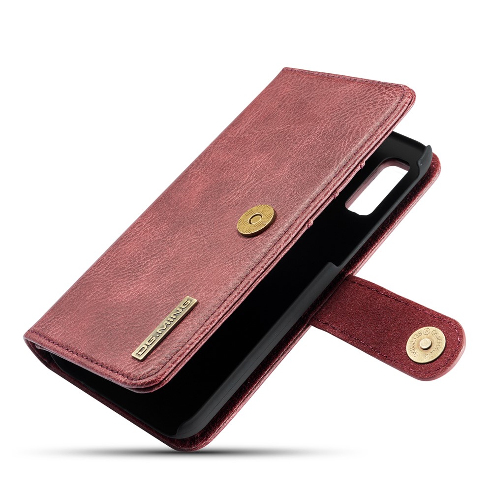 DG.MING Detachable PC Hard Case + Wallet Stand Split Leather Cover for Samsung Galaxy A40 - Red-8