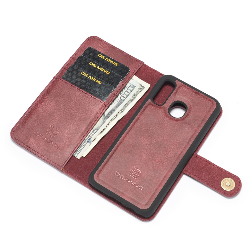 DG.MING Detachable PC Hard Case + Wallet Stand Split Leather Cover for Samsung Galaxy A40 - Red-9