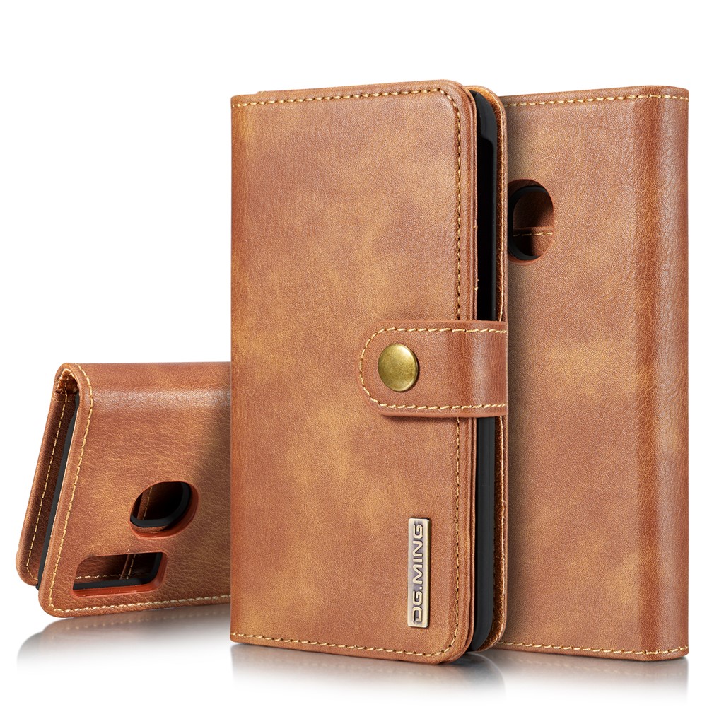 DG.MING Detachable PC Hard Case + Wallet Stand Split Leather Cover for Samsung Galaxy A40 - Brown-1